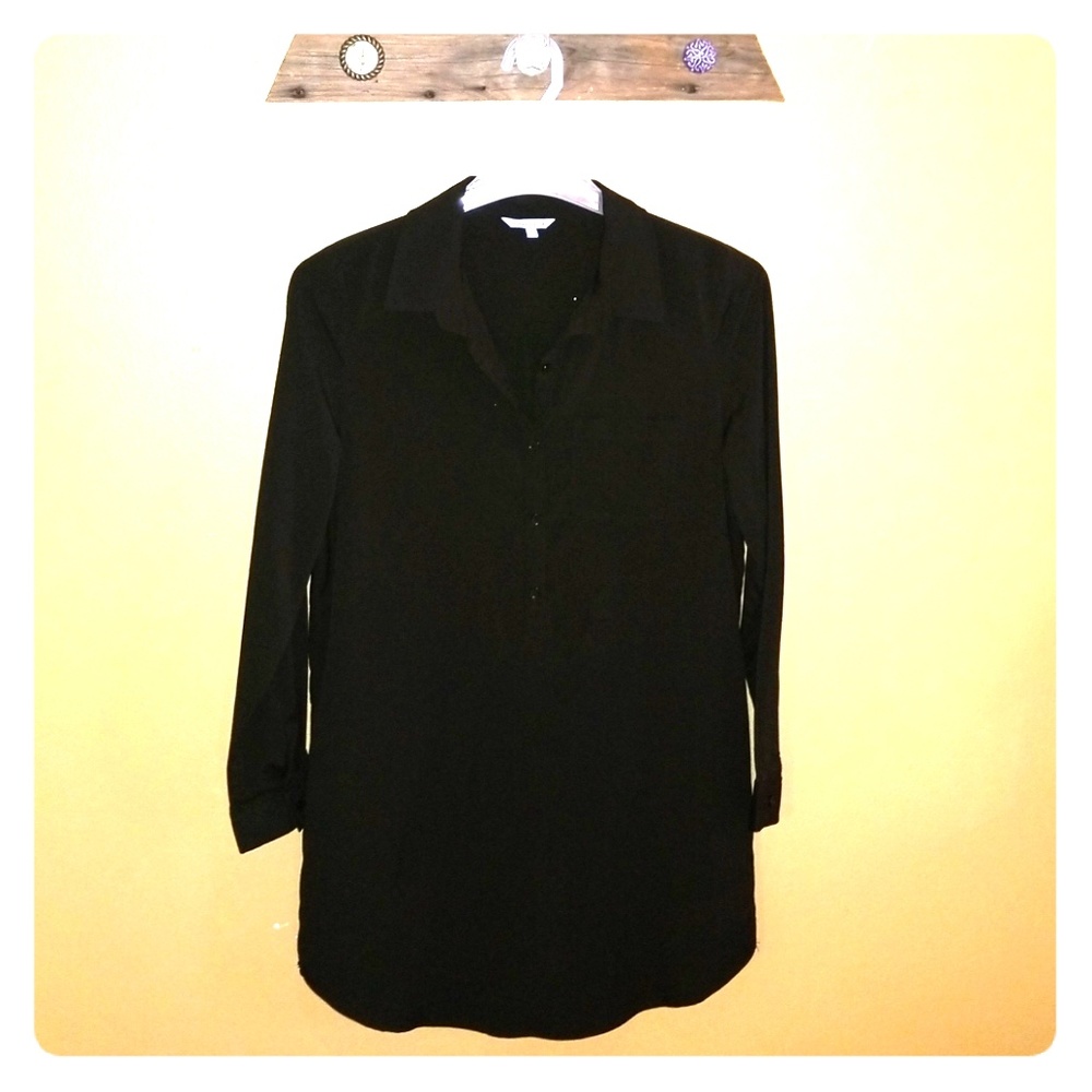 Silky long sleeve black shirt dress